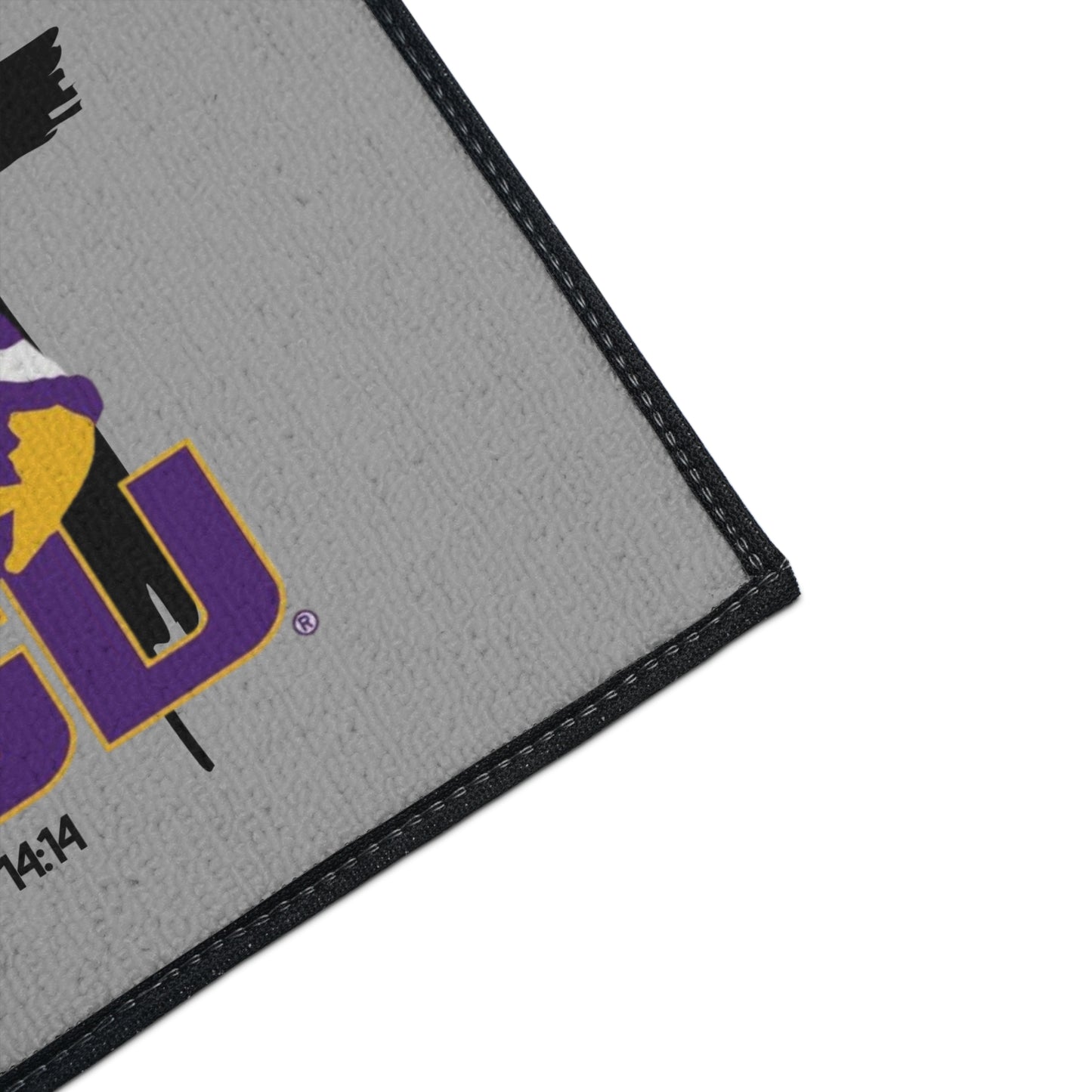 LSU themed faith inspired Heavy Duty Floor Mat, LSU home decor for dorms, university themed dorm accessories