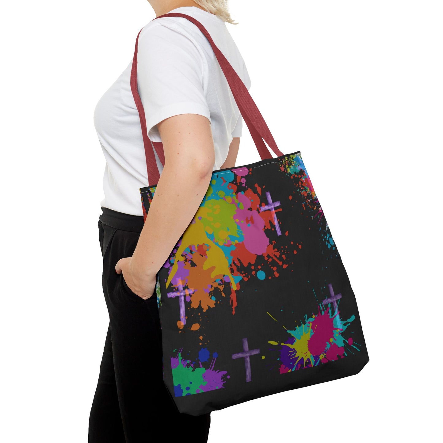 Colorful Splash Cross Tote Bag, Canvas Shopping Bag, Trendy Beach Bag, Festival Tote, Gift for Creative Souls