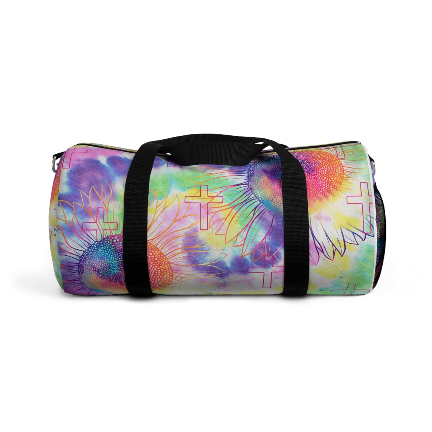 Vibrant Floral Cross Duffel Bag, faith inspired Gym Bag, Weekend faith based Travel Bag, cross themed Sports Bag, Tote for Fitness Enthusiasts, Christian Gifts