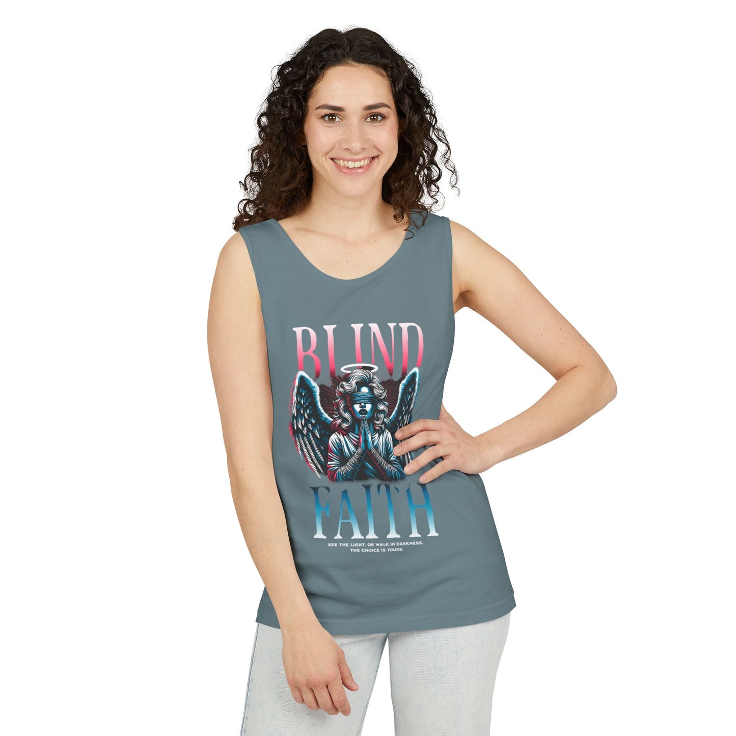 Stylish Unisex Graphic Tank Top - trendy Summer Attire, Casual Wear for everyday, Music Festivals, Gift Idea, Angel Theme