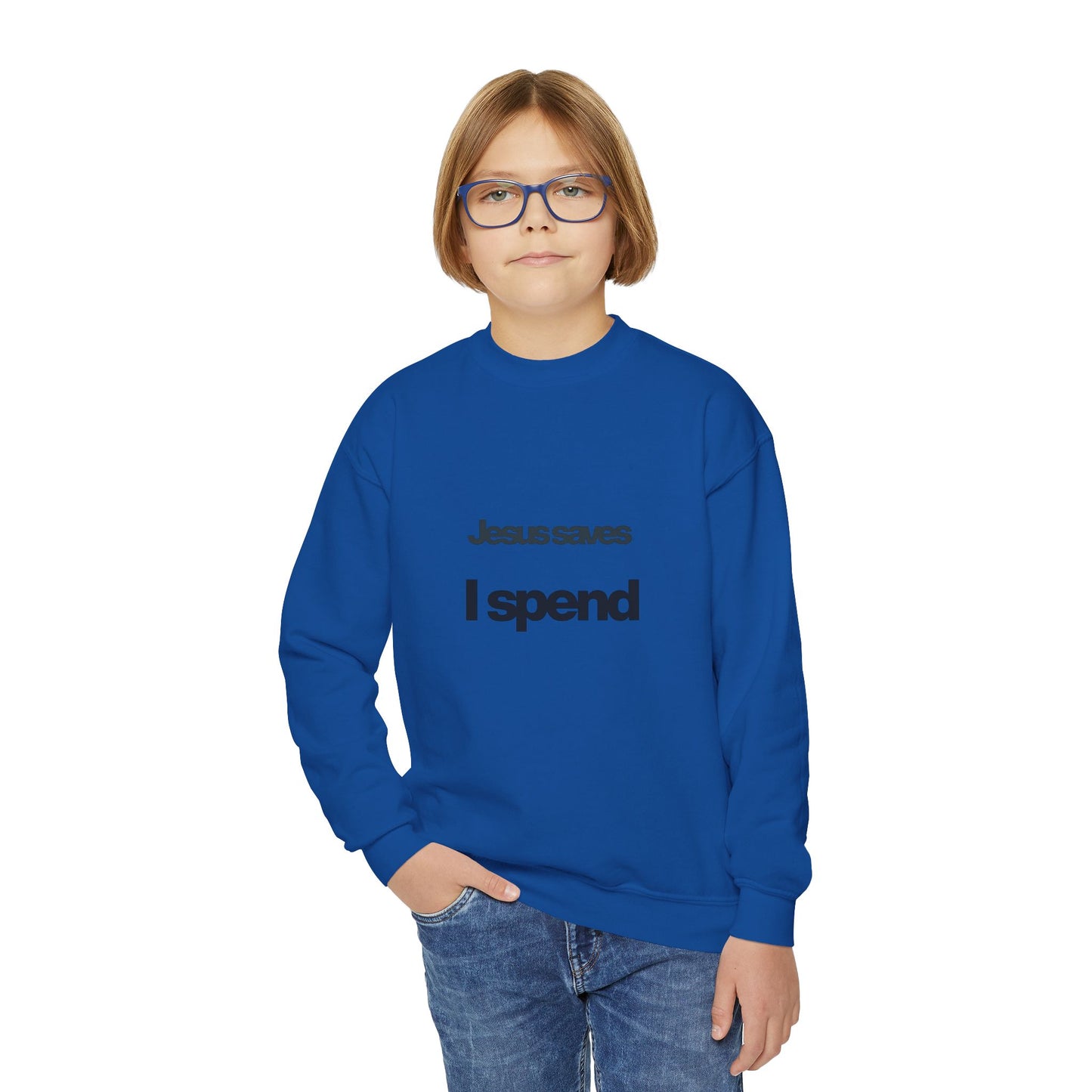 Jesus Saves Youth Crewneck Sweatshirt, spiritual streetwear, Sweatshirt, Youth trendy Apparel, Cozy Everyday Wear, Gifts for Teens