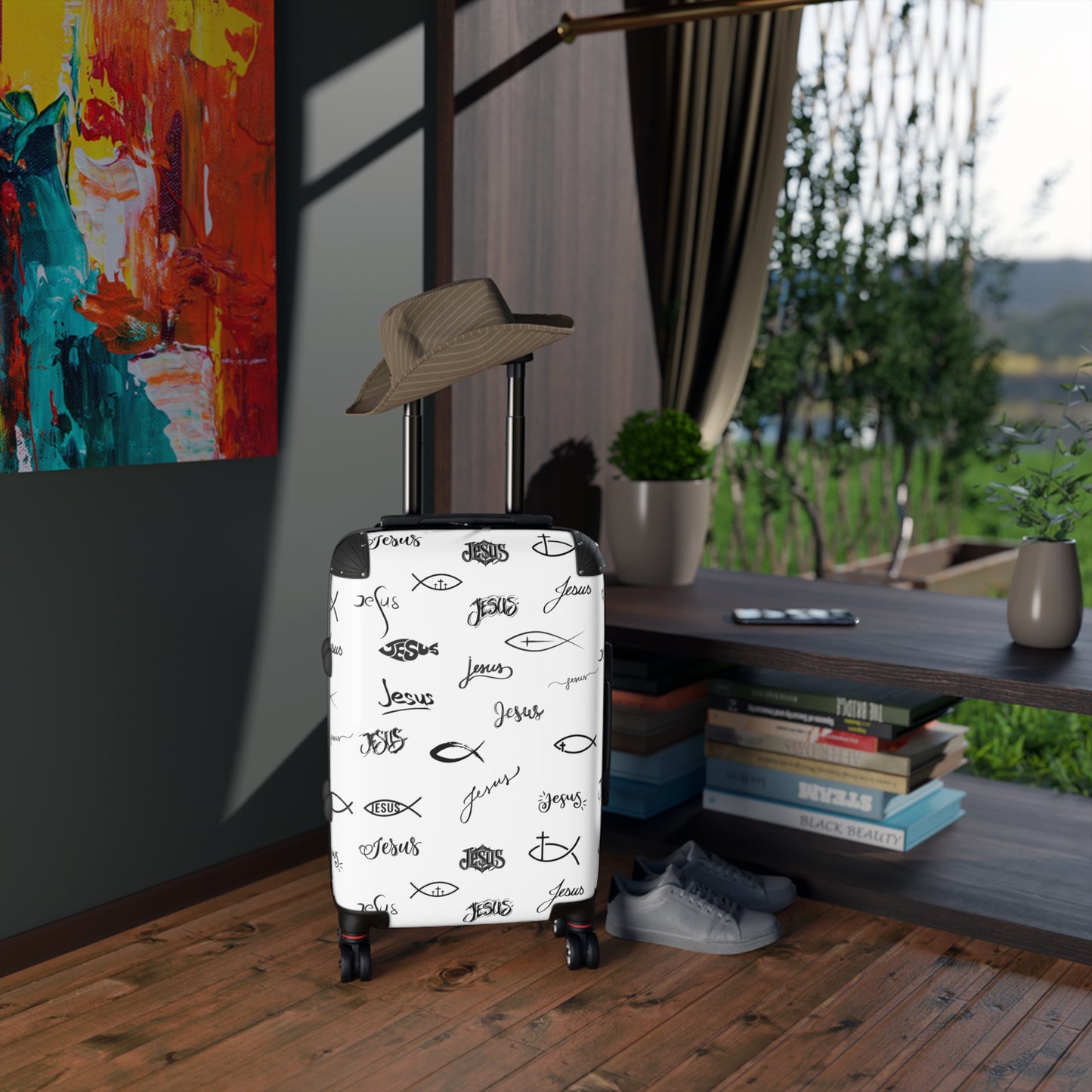 Stylish Travel Suitcase with Jesus Design, Christian Luggage, Faith-Inspired Carry-On, Religious Travel Gear, Perfect Gift for travelers who love jesus