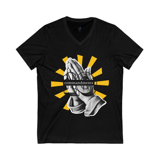 Praying Hands Graphic Tee | Unisex V-Neck T-Shirt, Bible themed graphic tee, Religious Gift, Inspirational Apparel, Commandments Shirt