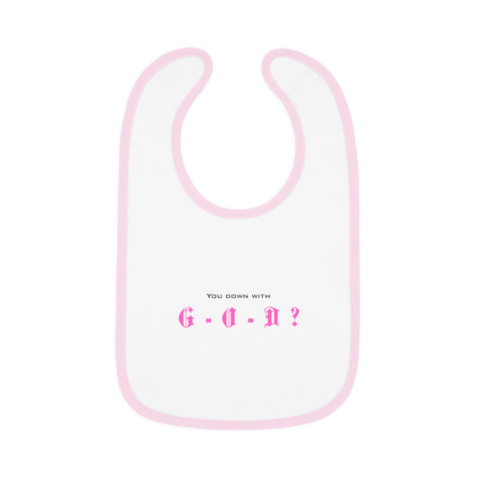 Christian themed Cute Baby Bib with Pink Trim - Perfect for First Birthdays, Baby Showers, and Everyday Meal Time | Soft Cotton faith based Great Gift