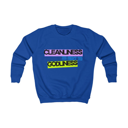 Vibrant Kids Sweatshirt – Cleanliness is Next to Godliness, Godschild, Fun Apparel for christian youth, Gift for youth, Religious Sweatshirt, Youth Fashion