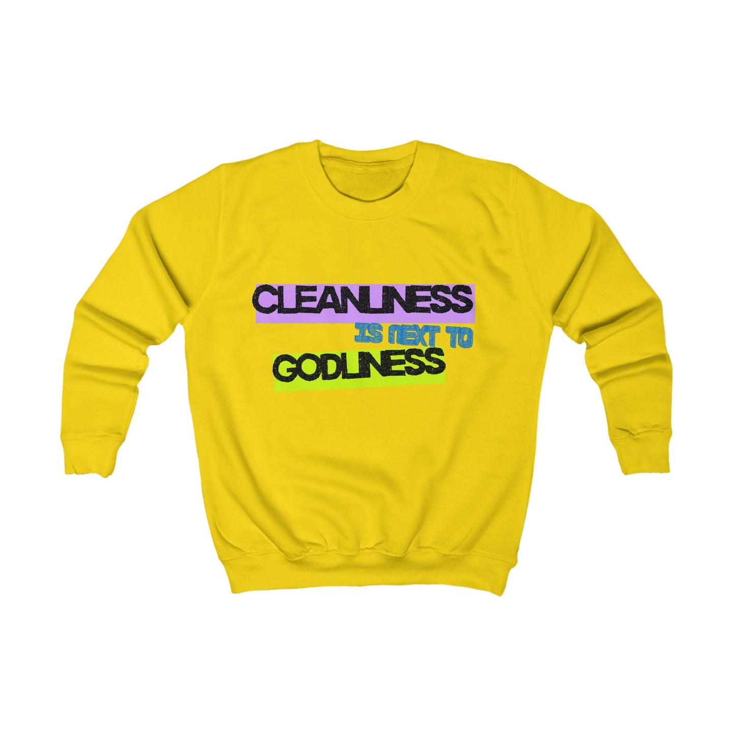 Vibrant Kids Sweatshirt – Cleanliness is Next to Godliness, Godschild, Fun Apparel for christian youth, Gift for youth, Religious Sweatshirt, Youth Fashion