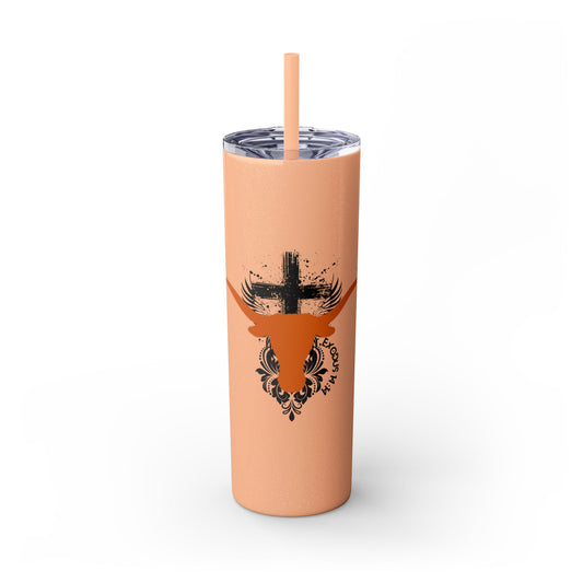 Faith inspired Texas State University at Austin Longhorn themed Skinny Tumbler| university Style Travel Mug | Personalized Gift for university students|
