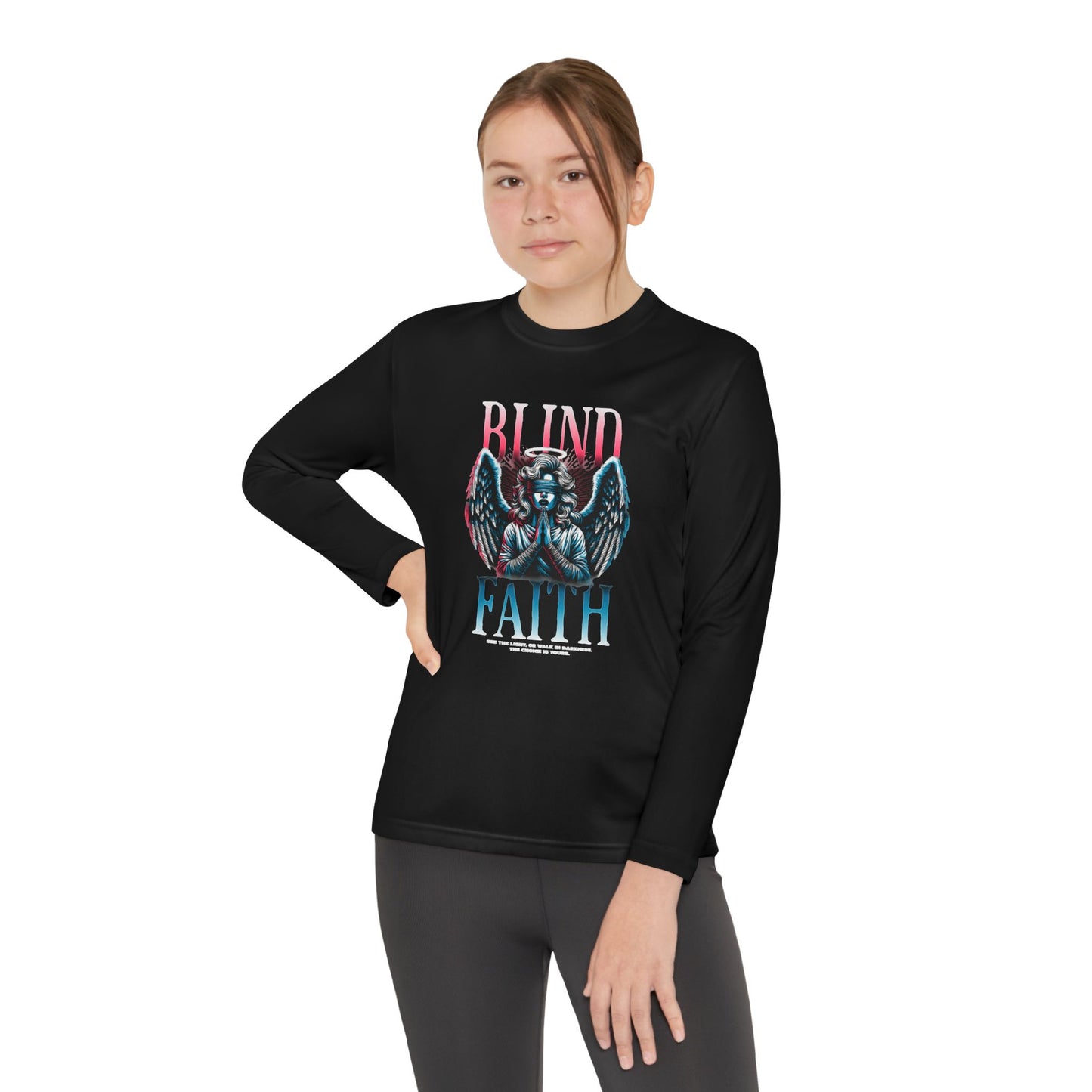 Youth Long Sleeve Tee - Blind Faith Graphic, Stylish Kids Shirt, Birthday Gift, Casual Wear, Trendy Youth Apparel, Unique Design Shirt