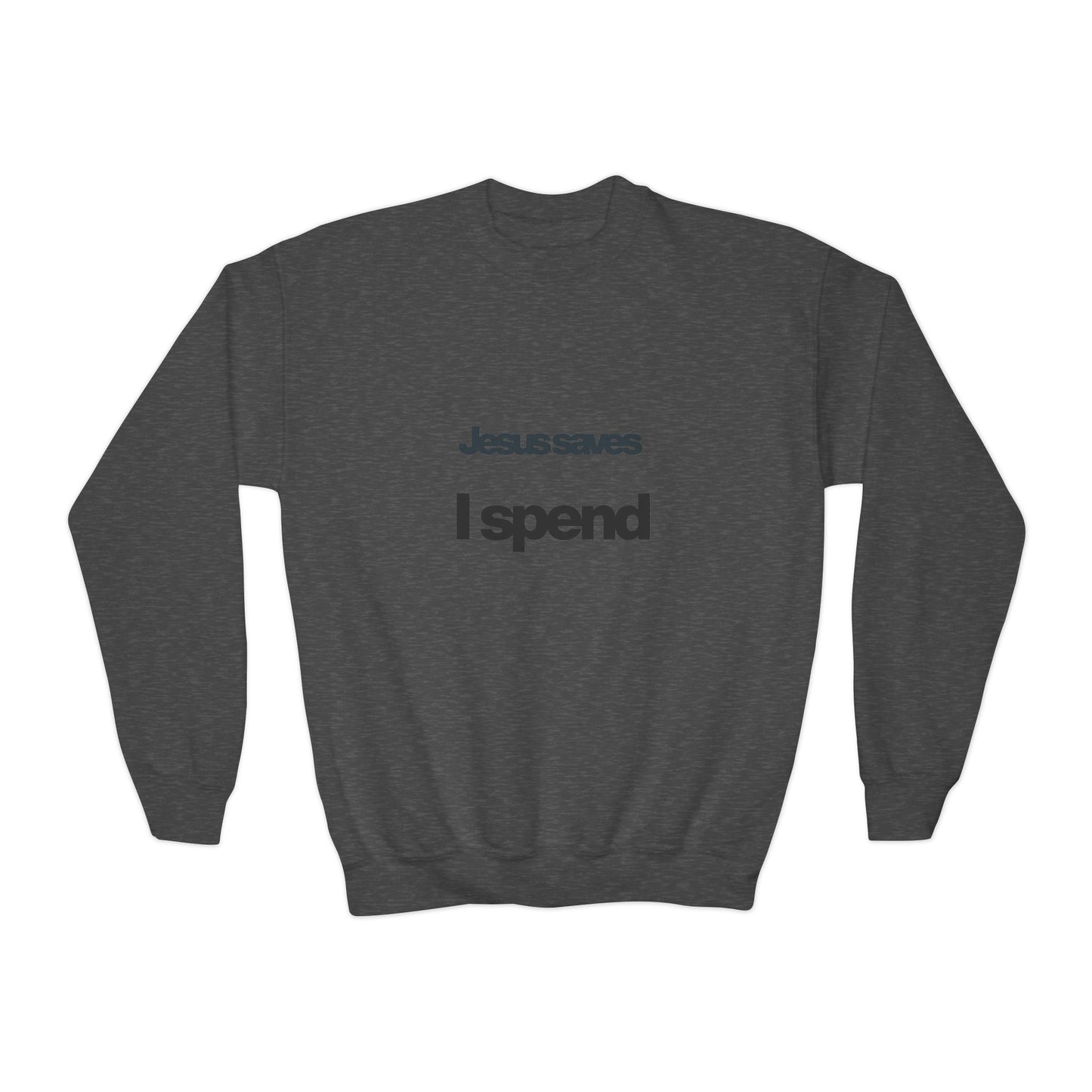 Jesus Saves Youth Crewneck Sweatshirt, spiritual streetwear, Sweatshirt, Youth trendy Apparel, Cozy Everyday Wear, Gifts for Teens