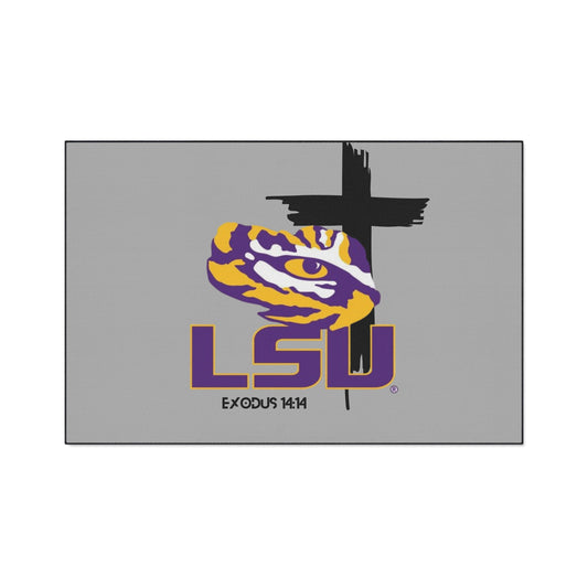 LSU themed faith inspired Heavy Duty Floor Mat, LSU home decor for dorms, university themed dorm accessories