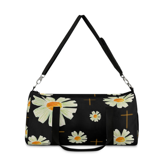 Chic Floral faith inspired cross design Duffel Bag for Travel, Gym, Weekend Getaways, trending faith based duffel bag for Women, Stylish Overnight Bag, Gift for Her