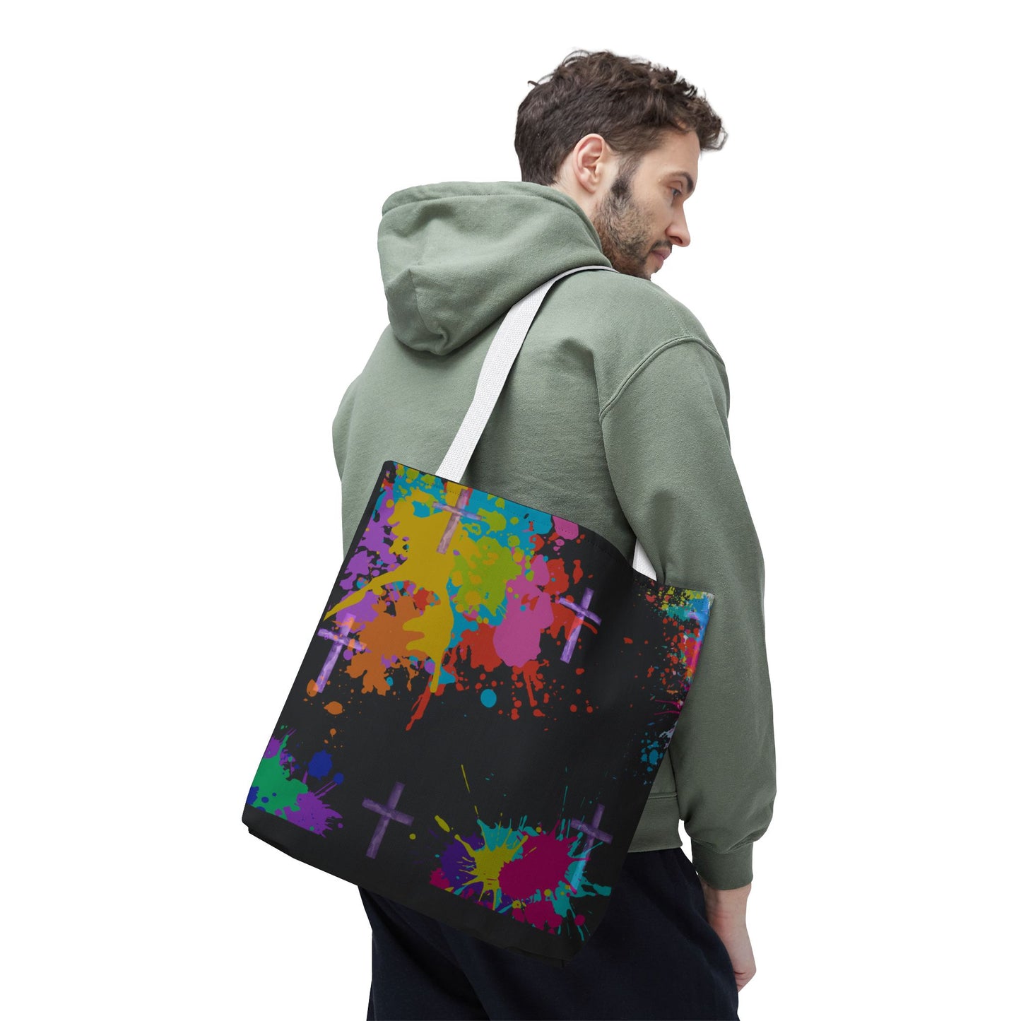 Colorful Splash Cross Tote Bag, Canvas Shopping Bag, Trendy Beach Bag, Festival Tote, Gift for Creative Souls