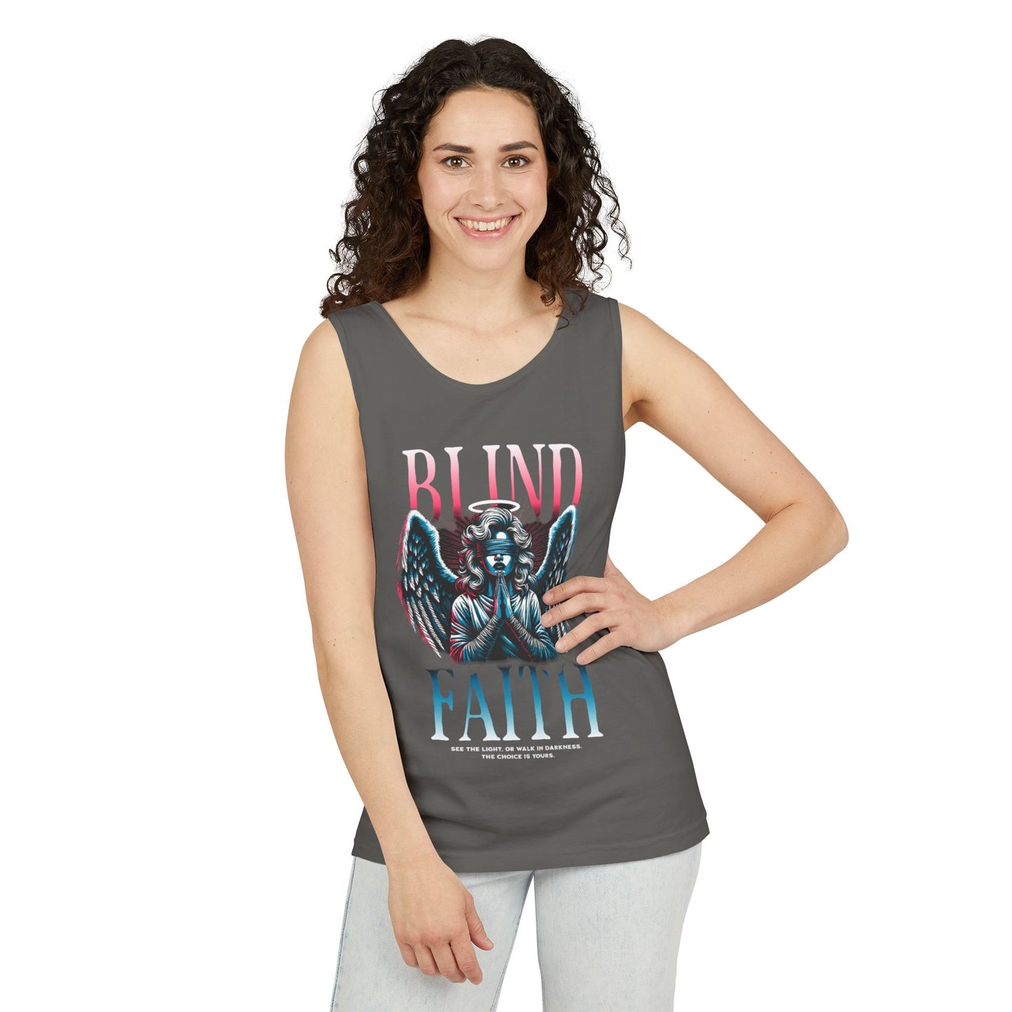 Stylish Unisex Graphic Tank Top - trendy Summer Attire, Casual Wear for everyday, Music Festivals, Gift Idea, Angel Theme
