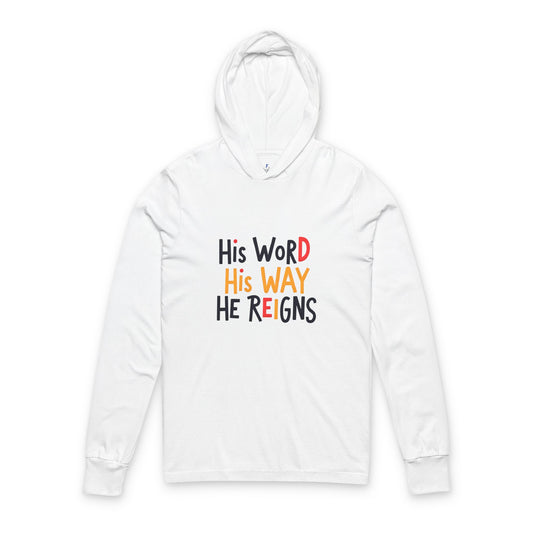 Faith-Inspired Unisex Hooded Long Sleeve Tee - His Word His Way He Reigns, Spiritual Gift, Everyday Wear, Inspirational Apparel, [...]