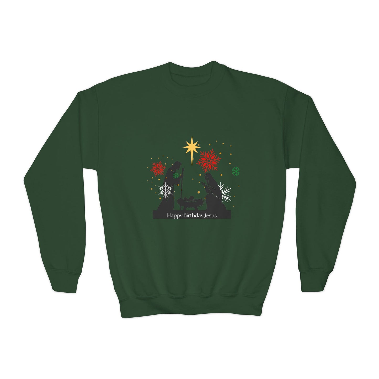 Christmas Youth Sweatshirt, faith inspired Holiday Gift, Nativity Scene Crewneck for youth, kids Winter Apparel, Kids Christmas Sweater, Religious Youth crewneck