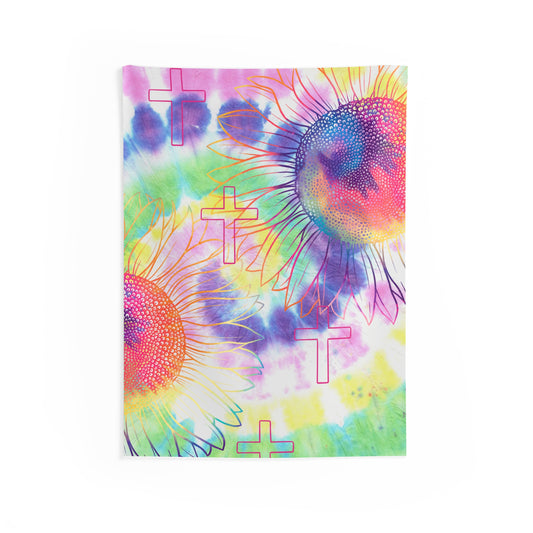 Colorful Floral Cross Indoor Wall Tapestry | Boho Home Decor, Spiritual Wall decor, bedroom accessories, Festival Decoration, Positive Vibes