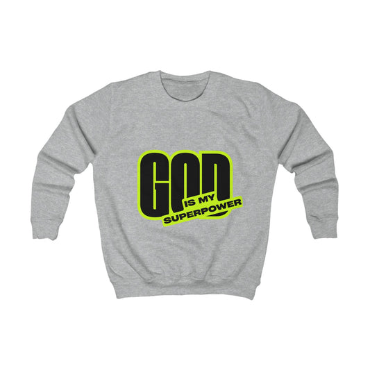 God is My Superpower Kids Sweatshirt – Youth Gift for Church youth group, Cool Trendy Apparel, Fun Casual Wear